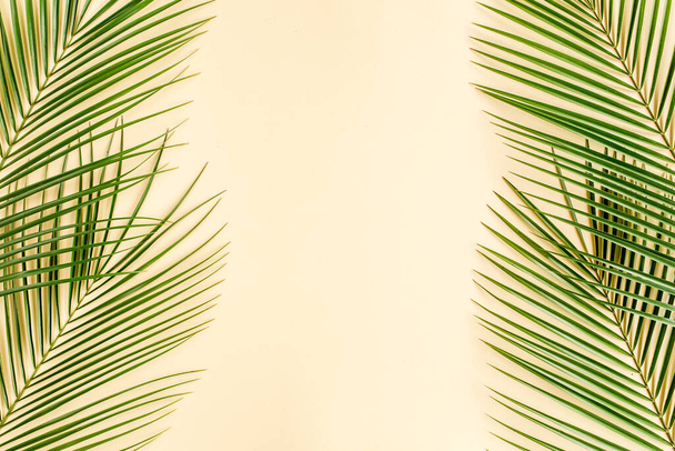 Tropical leaf on yellow background. Flat lay, top view - Foto, Bild