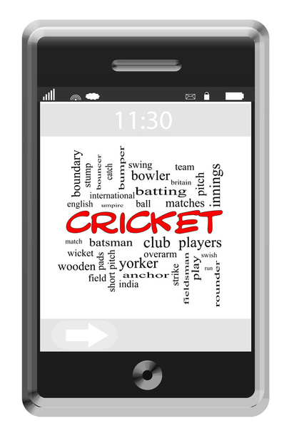 kriket slovo mrak koncepce na dotykový telefon - Fotografie, Obrázek