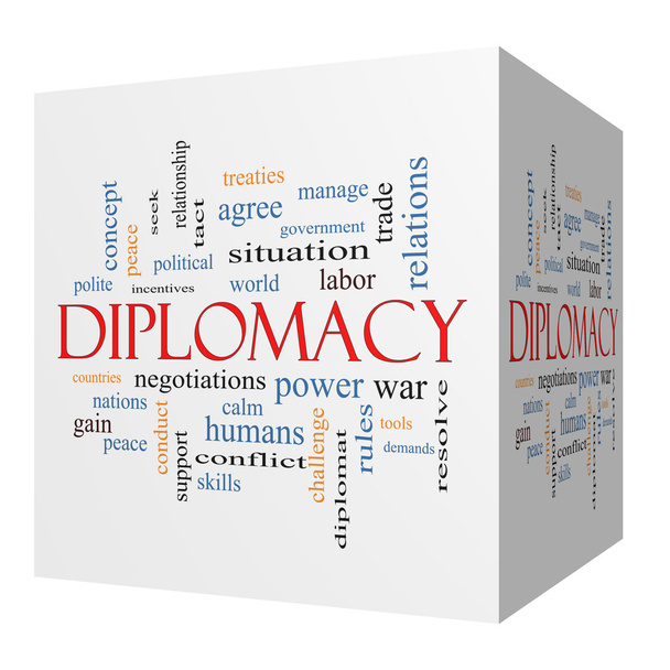 Diplomazia 3D cubo Word Cloud Concept
 - Foto, immagini