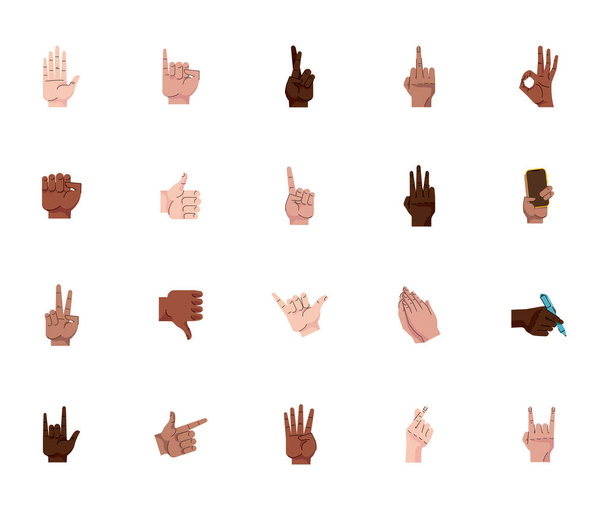 wiązka dwudziestu rąk symbole ludzi gesty ikony - Wektor, obraz