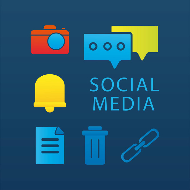 svazek šesti ikon a nápisů na sociálních médiích - Vektor, obrázek