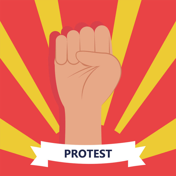 Protest vuist hand op gestreepte achtergrond vector ontwerp - Vector, afbeelding