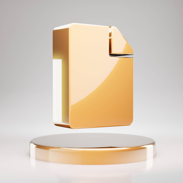 File icon. Yellow Gold File symbol on golden podium. 3D rendered Social Media Icon. - Фото, изображение