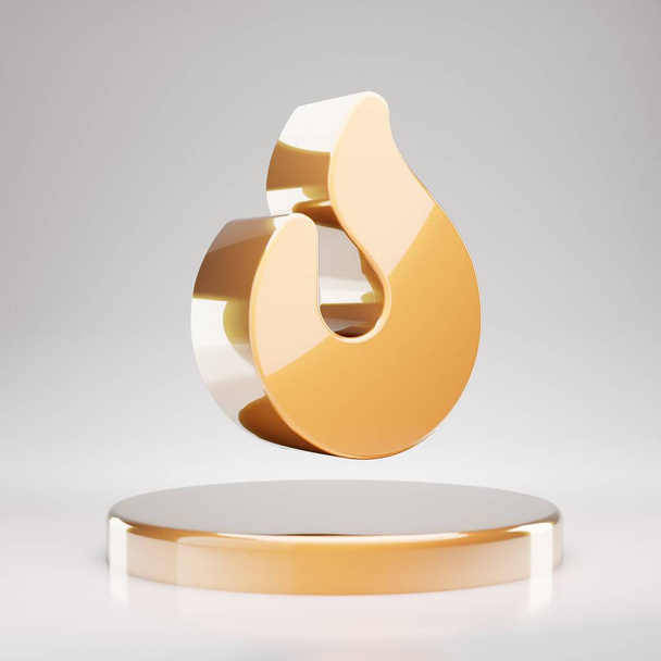 Feuer-Symbol. Yellow Gold Fire Symbol auf dem goldenen Podium. 3D gerendertes Social Media Icon. - Foto, Bild