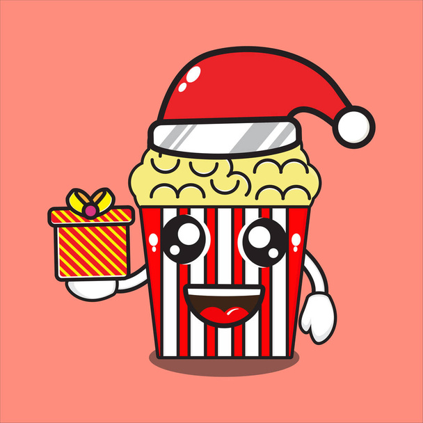 linda mascota de palomitas de maíz en el día de Navidad, lindo personaje de palomitas de maíz con diseño de vectores eps 10 - Vector, imagen