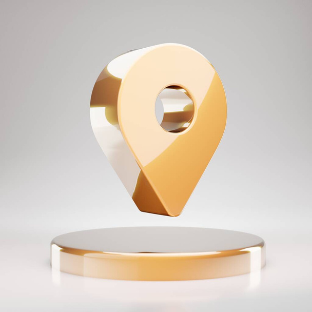 Karttakuvake. Keltainen kulta Kartta tussi symboli kultainen palkintokorokkeella. 3D renderöity sosiaalisen median kuvake. - Valokuva, kuva