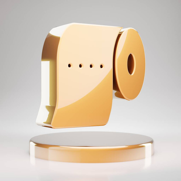 Toilet Paper icon. Yellow Gold Toilet Paper symbol on golden podium. 3D rendered Social Media Icon. - Photo, Image