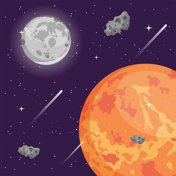 Space mars moon and asteroids vector design - Vector, Image
