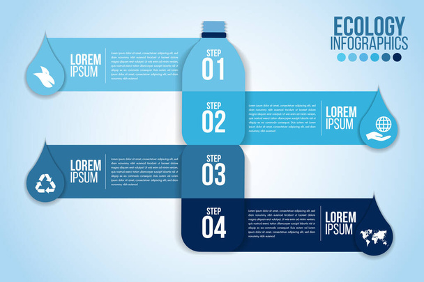 Infographic eco water blue design elements process 4 steps or options parts with drop of water. Ecology organic nature vector business template for presentation. - Vektor, Bild