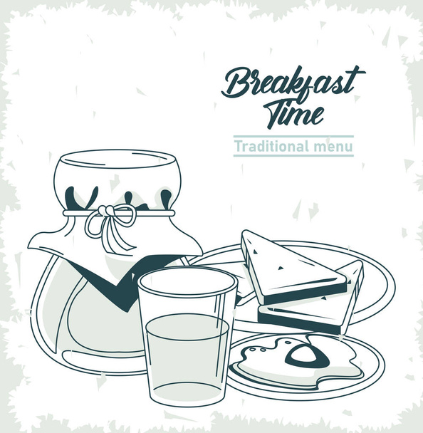 плакат с надписью "завтрак с медом и яичницей" - Вектор,изображение