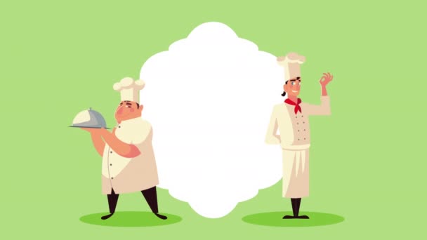 kucharze mężczyźni pracownicy para komiks postacie animacja - Materiał filmowy, wideo
