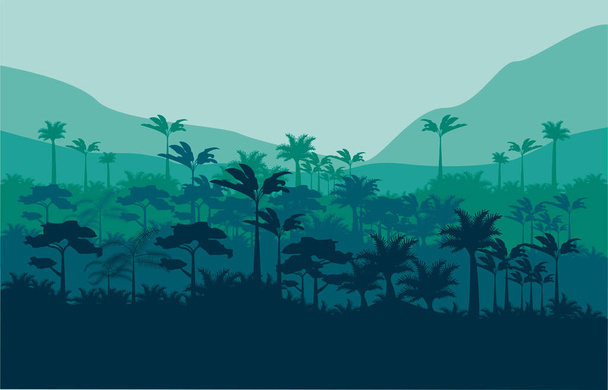 ジャングル野生自然緑の色のシーン - ベクター画像