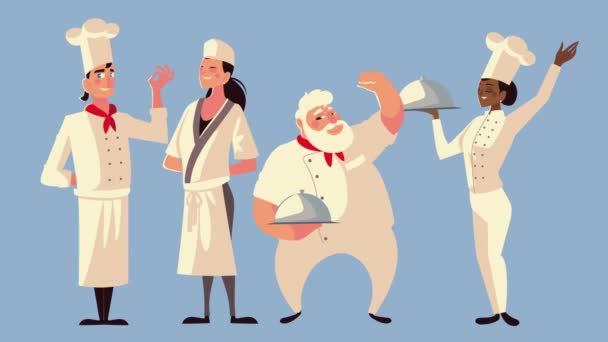 interracial chefs grupo cómico personajes de animación - Imágenes, Vídeo