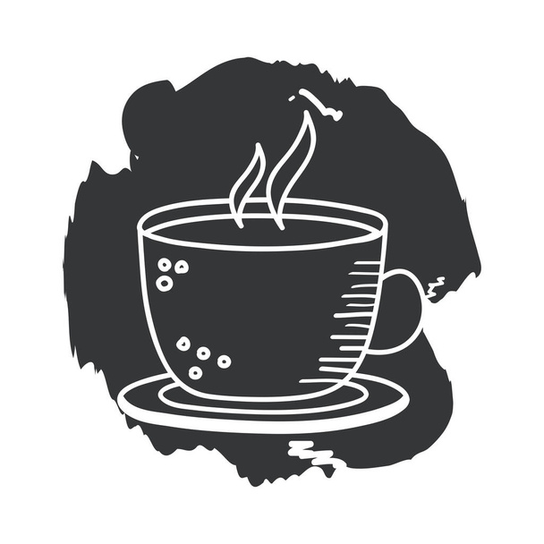 taza de café mano dibujar y bloquear diseño icono de estilo vectorial - Vector, Imagen