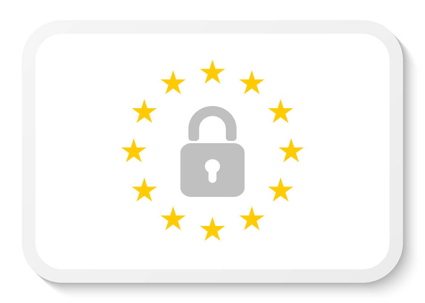 Sticker rond rectangle icône avec la couronne de l'UE et un cadenas gris isolé sur un fond blanc. Illustration vectorielle. - Vecteur, image