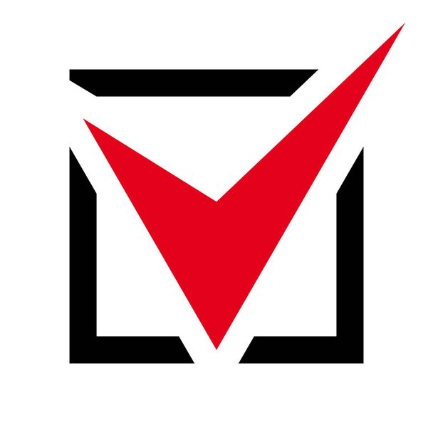 Icono de casilla de verificación, símbolo de marca roja en un cuadrado negro aislado sobre un fondo blanco. Ilustración vectorial. - Vector, Imagen
