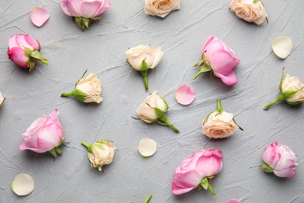 Gri arkaplanda güzel güller - Fotoğraf, Görsel