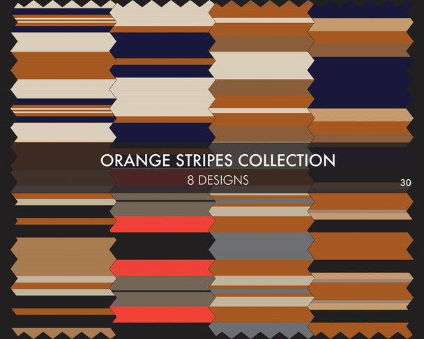 Coleção de padrão sem costura listrada laranja inclui 8 projetos para têxteis de moda, gráficos - Vetor, Imagem