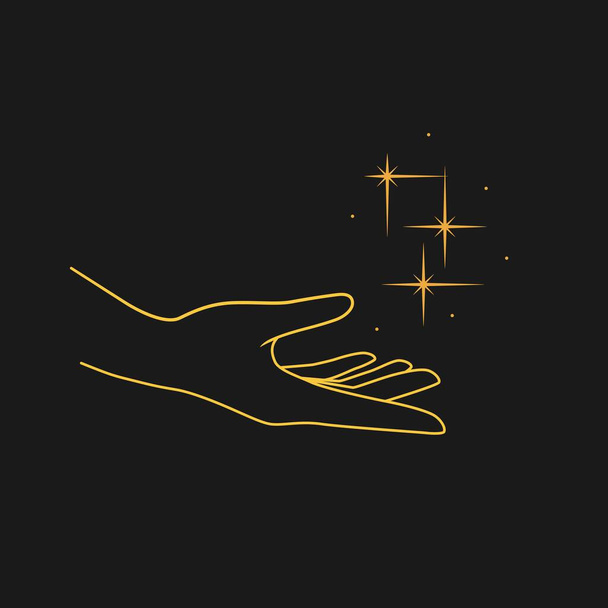 Las estrellas en las manos - el concepto de magia. Ilustración vectorial sobre fondo oscuro - Vector, imagen