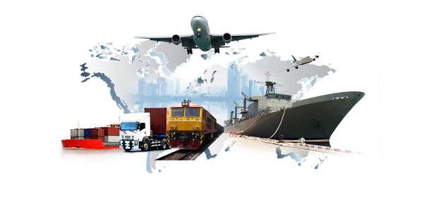 La logística mundial, hay mapa del mundo con la distribución de la red logística en segundo plano y Logística Industrial Container Cargo buque de carga para el concepto de envío rápido o instantáneo - Foto, Imagen