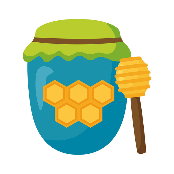 vaso di miele con disegno del vettore bastone - Vettoriali, immagini