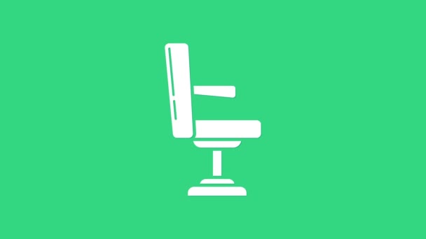 Icône de chaise de salon de coiffure blanche isolée sur fond vert. Fauteuil de coiffeur signe. Animation graphique de mouvement vidéo 4K - Séquence, vidéo