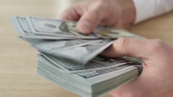 Close up, mans hands counting money, american dollars bills. Time-lapse. - Footage, Video