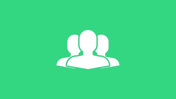 ホワイトユーザーグループアイコンは緑色の背景に隔離されます。人々のアイコンのグループ。ビジネスアバターシンボルユーザープロフィールアイコン。4Kビデオモーショングラフィックアニメーション - 映像、動画