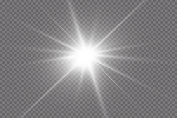 光の効果だ。明るい星。光は透明な背景で爆発します。明るい太陽. - ベクター画像