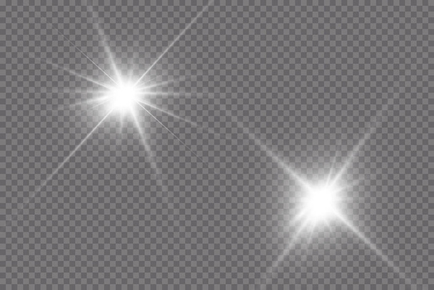 Lichteffekt. Heller Stern. Licht explodiert auf einem transparenten Hintergrund. Strahlende Sonne. - Vektor, Bild