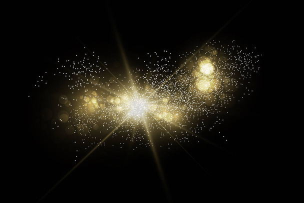 Estrelas douradas brilhantes isoladas sobre fundo preto. Efeitos, brilho, linhas, brilho, explosão, luz dourada. Ilustração vetorial - Vetor, Imagem