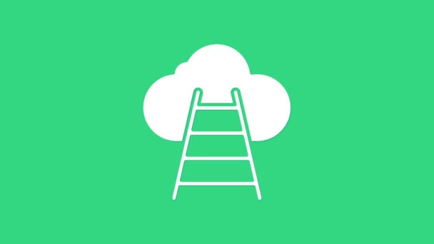 Witte Ladder leidt tot wolk pictogram geïsoleerd op groene achtergrond. Trappen die naar de wolk leiden. 4K Video motion grafische animatie - Video