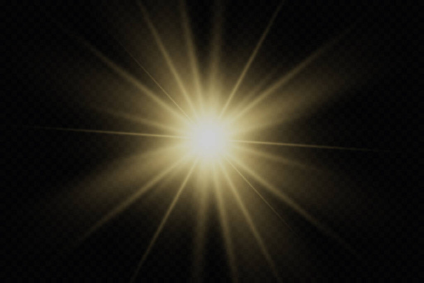 Shining golden stars isolated on black background. Effects, glare, lines, glitter, explosion, golden light. Vector illustration - Vector, Image