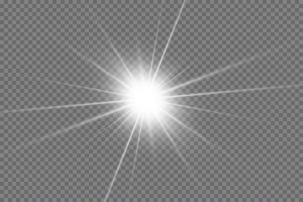 Light effect. Bright Star. Light explodes on a transparent background. Bright sun. - Vector, Image