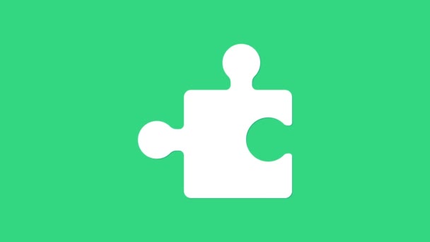 Pièce blanche de puzzle icône isolée sur fond vert. Appartement moderne, affaires, marketing, finance, concept internet. Animation graphique de mouvement vidéo 4K - Séquence, vidéo