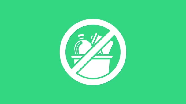 Weiß Kein Mülleimer-Symbol auf grünem Hintergrund. 4K Video Motion Grafik Animation - Filmmaterial, Video