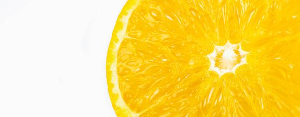 Close up photo of orange on white background. Oranges fruit cut in half, inside, macro view. - Foto, immagini