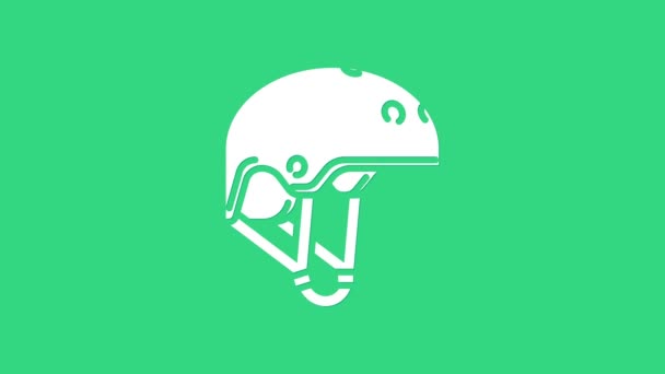 Ikona bílé helmy izolovaná na zeleném pozadí. Extrémní sport. Sportovní vybavení. Grafická animace pohybu videa 4K - Záběry, video