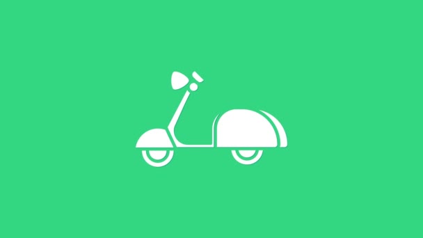 Белый иконка Скутер выделена на зеленом фоне. Видеографическая анимация 4K - Кадры, видео