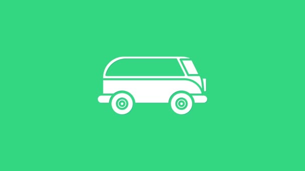 White Retro minivan icon isolated on green background. Old retro classic traveling van. 4K Video motion graphic animation - Footage, Video