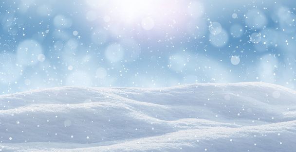 Winter card design. Beautiful fluffy snow outdoors - Фото, изображение