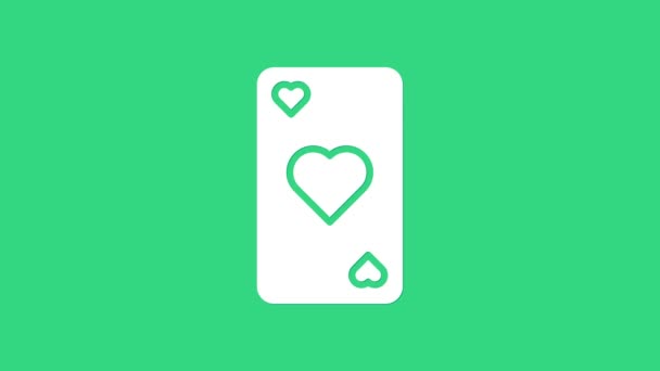 Fehér kártya szív szimbólum ikon elszigetelt zöld alapon. Kaszinó. 4K Videó mozgás grafikus animáció - Felvétel, videó