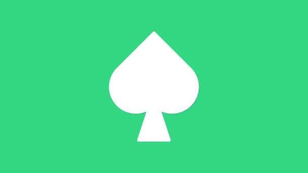Biała karta do gry z ikoną symboli pik odizolowana na zielonym tle. Hazard w kasynie. 4K Animacja graficzna ruchu wideo - Materiał filmowy, wideo