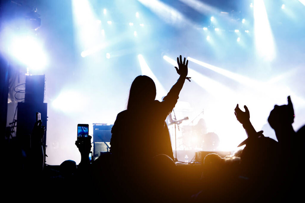Silhouette of crowd concert, music fans on show - Photo, Image