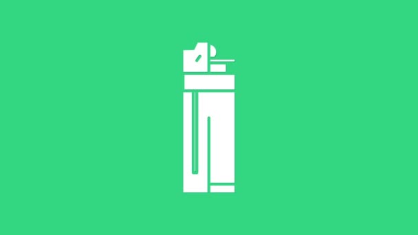 Weißes Feuerzeug-Symbol isoliert auf grünem Hintergrund. 4K Video Motion Grafik Animation - Filmmaterial, Video