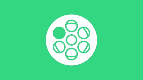 Biała ikona kołowrotka na zielonym tle. 4K Animacja graficzna ruchu wideo - Materiał filmowy, wideo