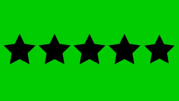 Animated vijf zwarte sterren klant product rating review. Vector platte illustratie geïsoleerd op de groene achtergrond - Video