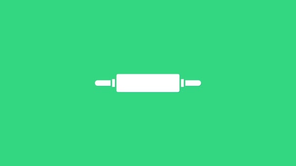 Fehér Rolling pin ikon elszigetelt zöld háttérrel. 4K Videó mozgás grafikus animáció - Felvétel, videó
