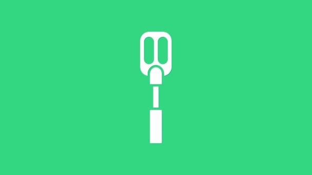 Icône Spatule blanche isolée sur fond vert. Icône de spatule de cuisine. Signe de spatule de barbecue. Barbecue et outil de grill. Animation graphique de mouvement vidéo 4K - Séquence, vidéo