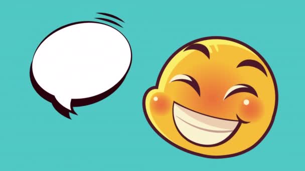 lindo emoticono cara feliz con la animación del personaje de la burbuja del habla - Metraje, vídeo